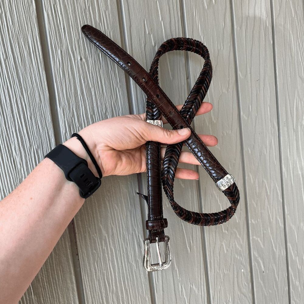 Brighton Brown Braided Leather Belt Silver Buckle & Accents L/34 - Picture 12 of 16